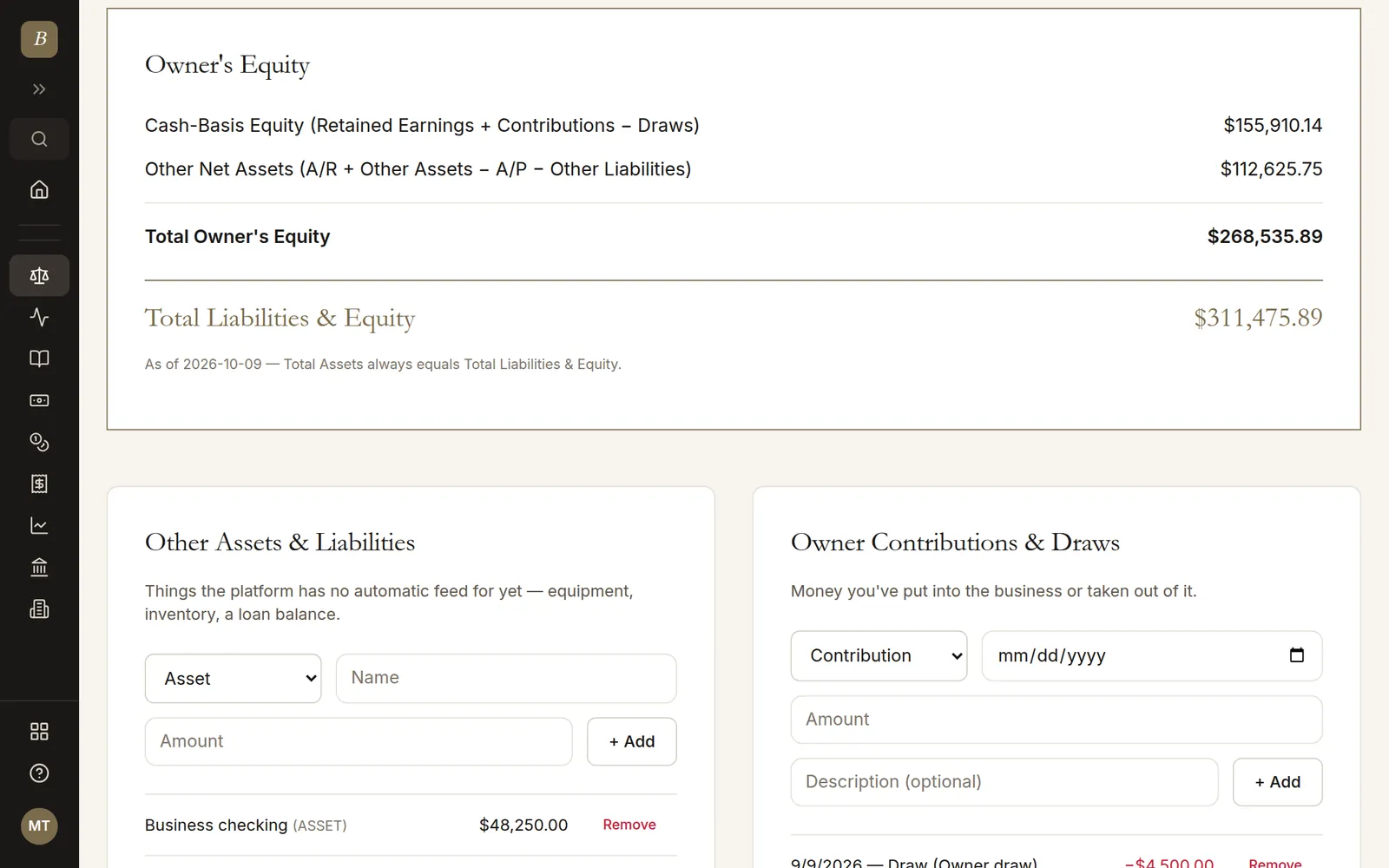 Owner’s equity section of the balance sheet