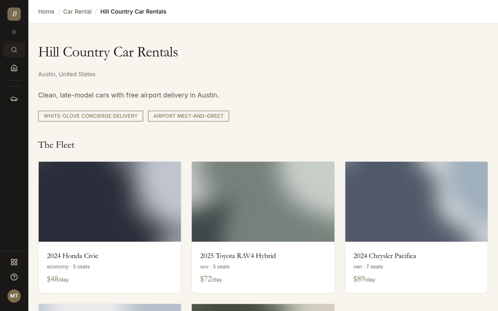 Public car rental storefront