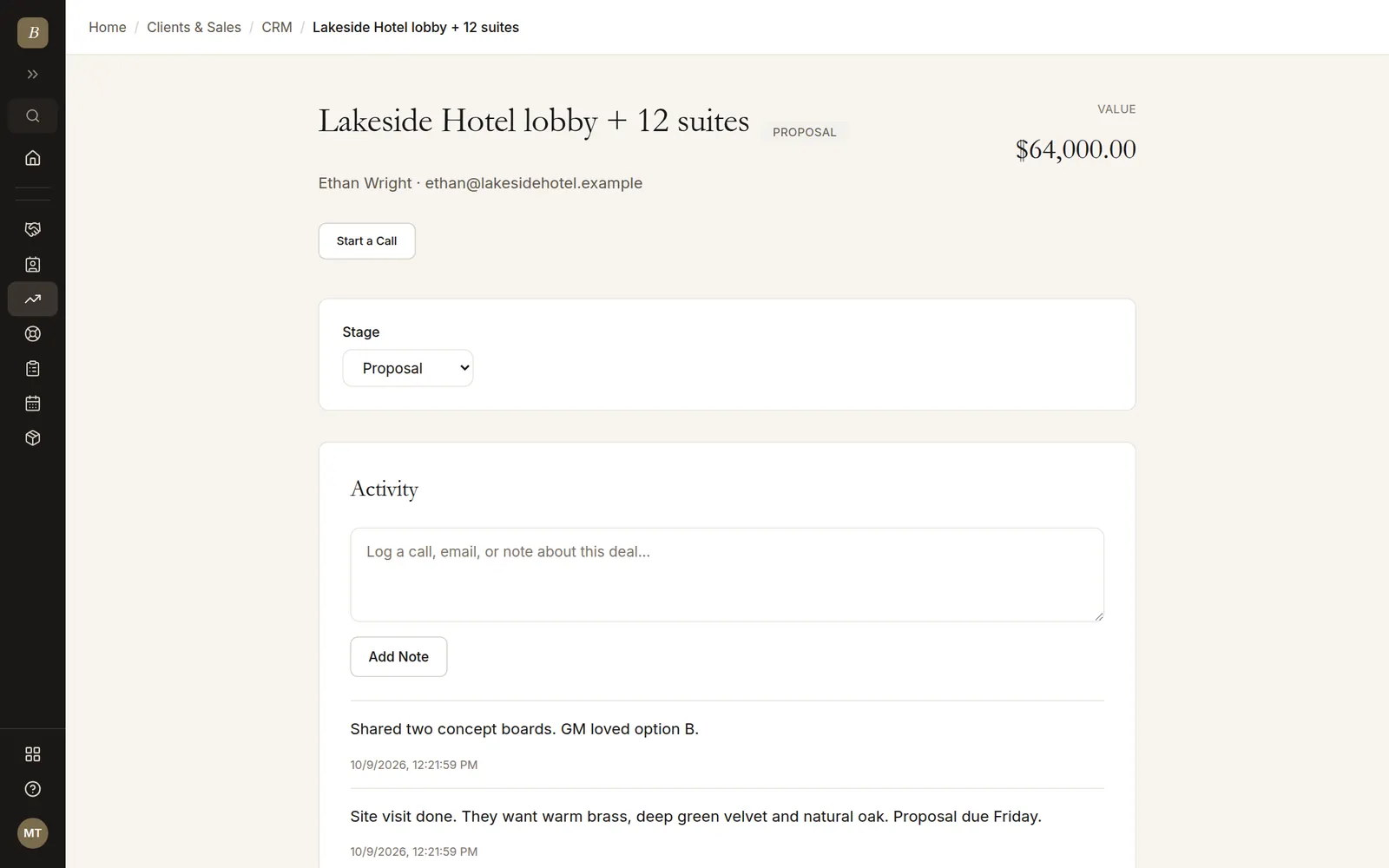 A $64,000 hotel deal with its activity notes