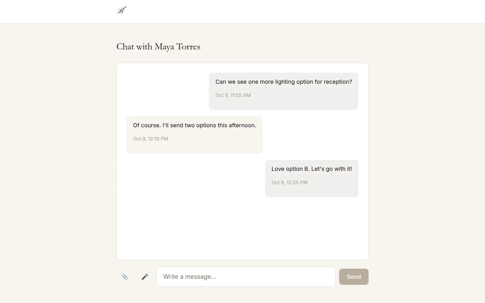 The client’s chat page
