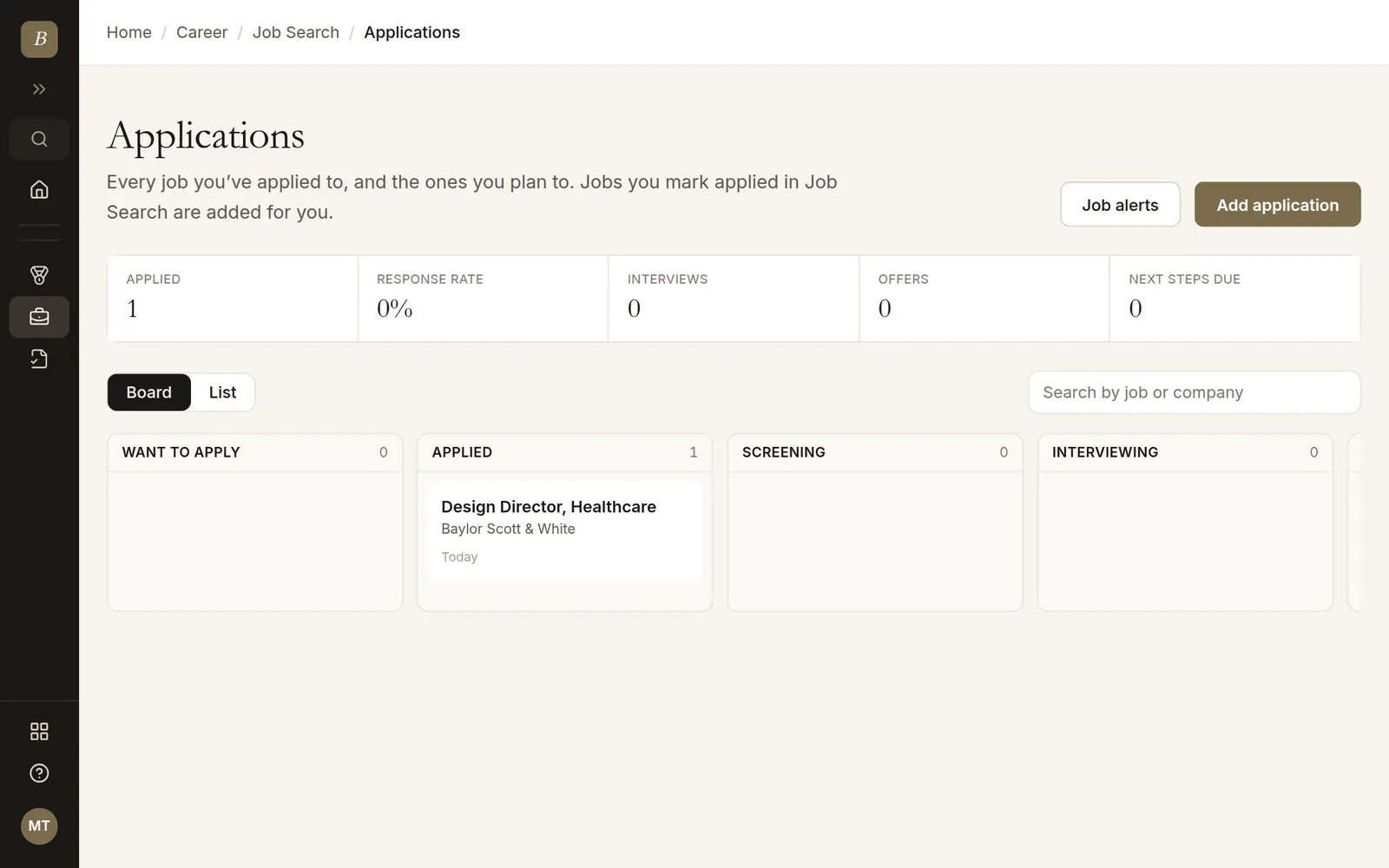 Application tracker board