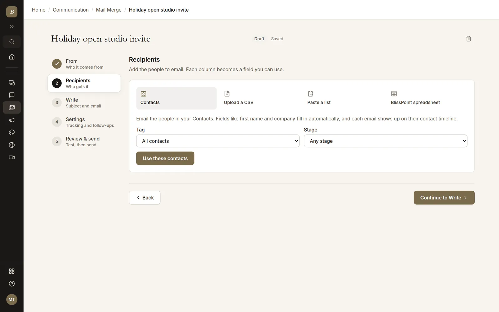 Mail merge setup steps