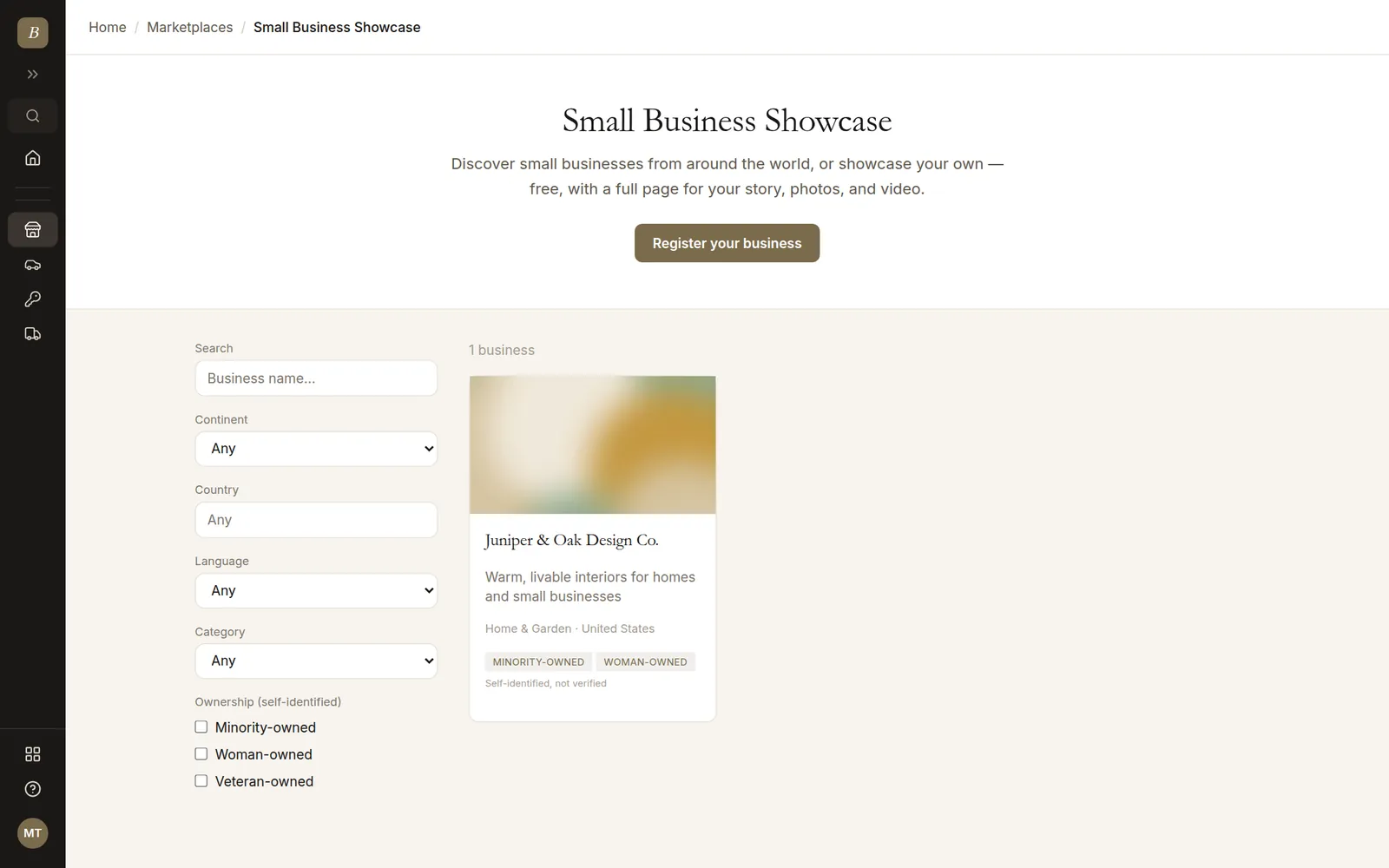 Showcase directory with filters